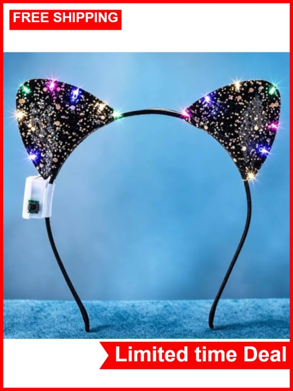 Light Up Cat Ears Headband Glowing Sequin LED Flashing Hair Accessory Cosplay
